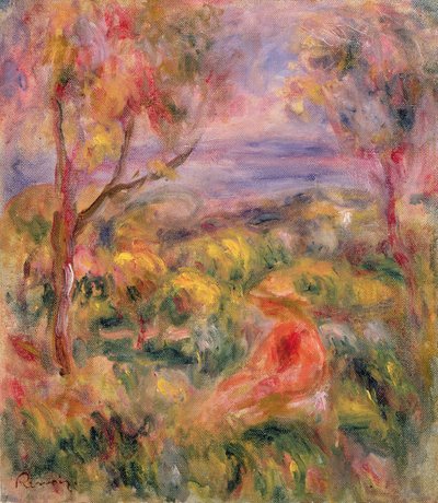 Meisje en Twee Bomen in een Landschap, 1917 door Pierre Auguste Renoir